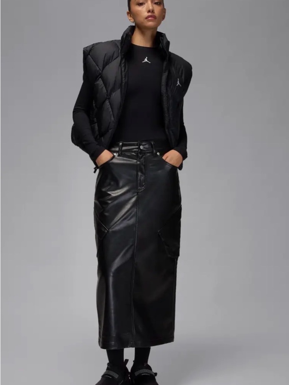 Jordan by Nike Black Faux-Leather Cargo Skirt Size 0